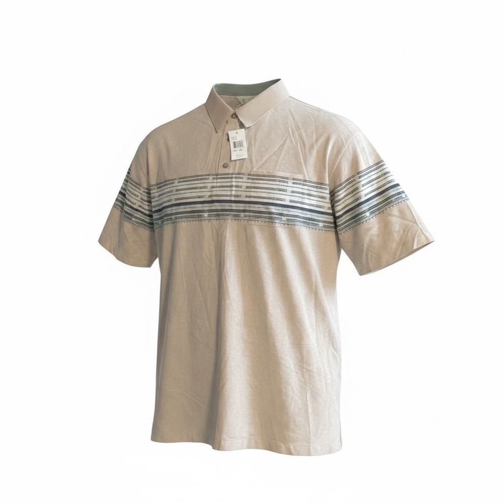 Palmland Club Mens Polo Golf Shirt 4XL Cream Blue Green Striped Retro 6050-242